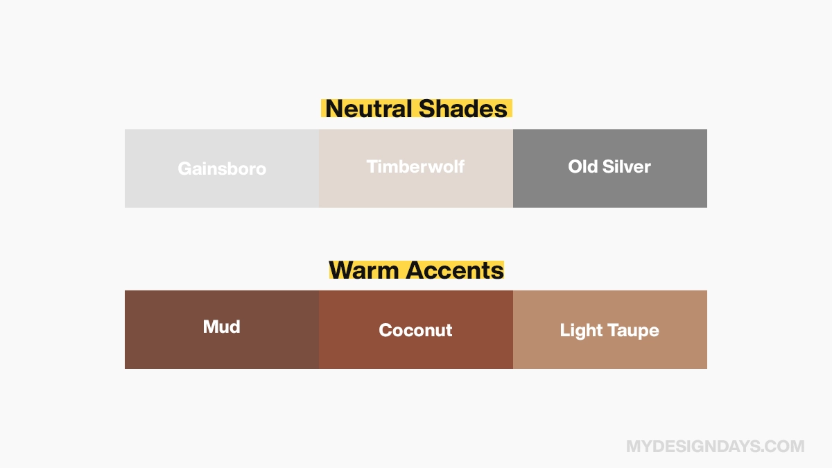 Industrial Style Color Palette consisting of neutral and accent tunes.