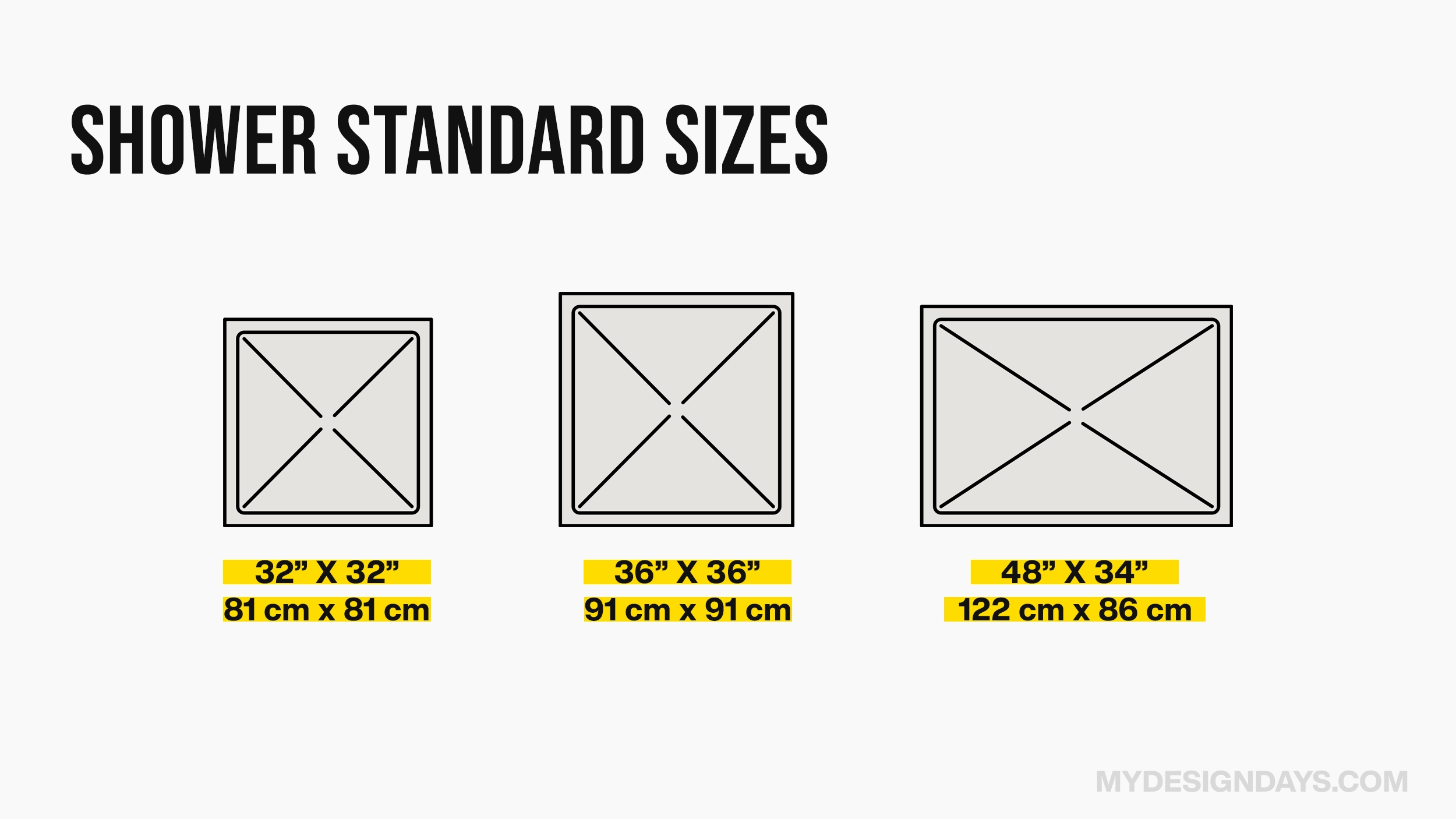 Shower Standard Sizes in CM and Inches
